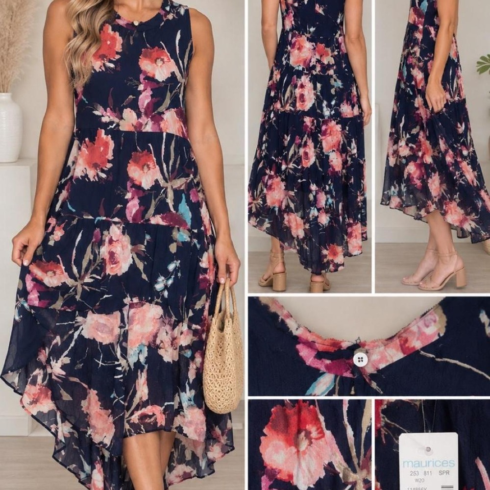 NWT Maurices Floral Tiered Midi Dress